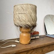 Lampe années 50 bois et paille