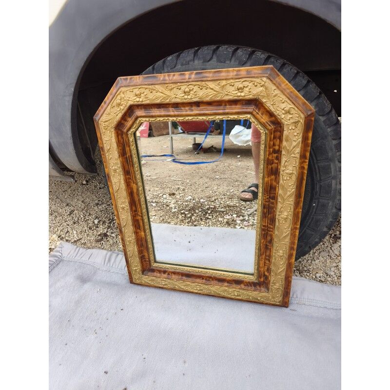 Miroir 19ème faux bois et stuc doré