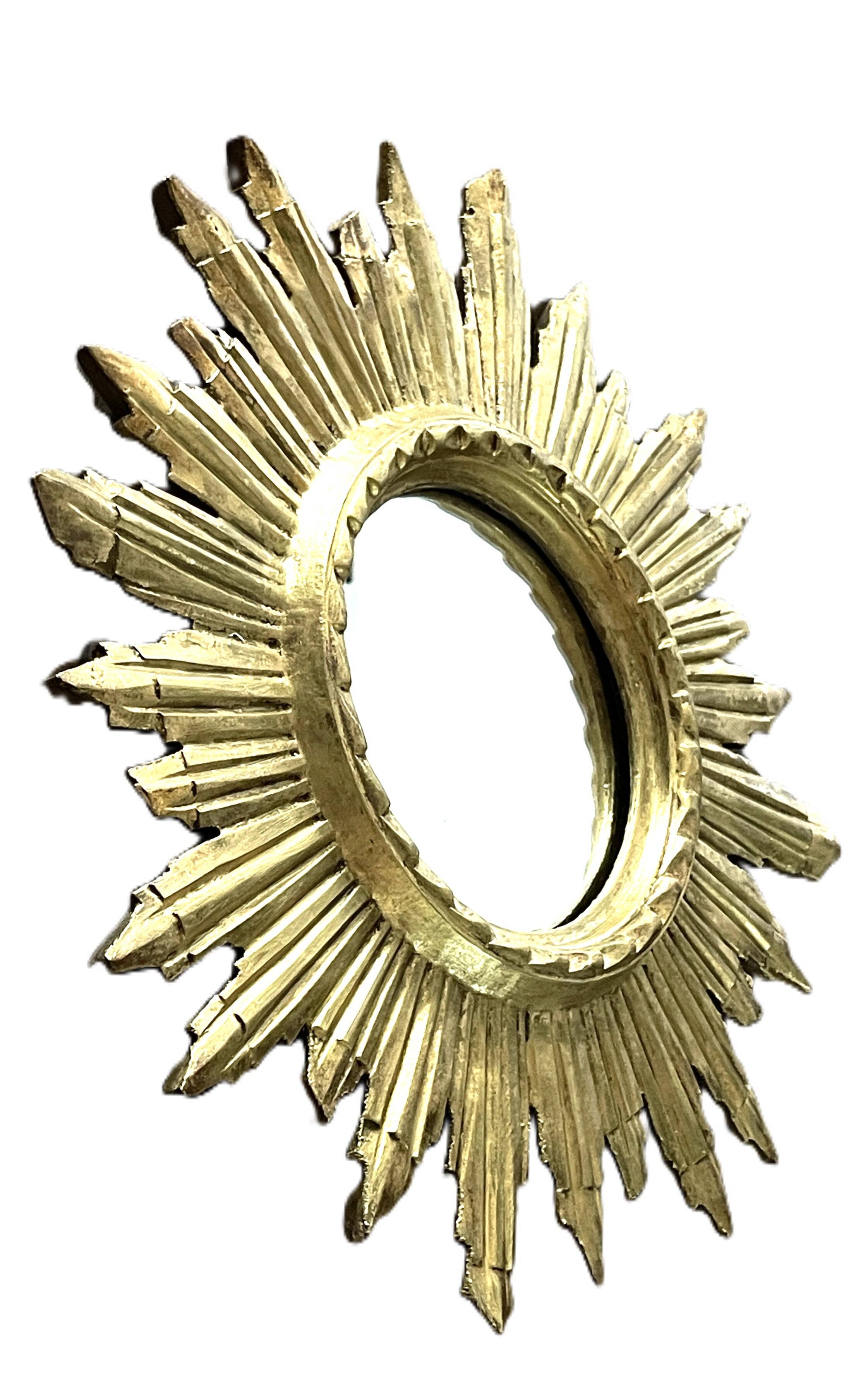 Golden Wooden Sun Mirror | Mid-20th Century - 48 cm