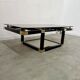 Coffee table in black and gold metal, smoked glass 70 years Romeo Rega vintage