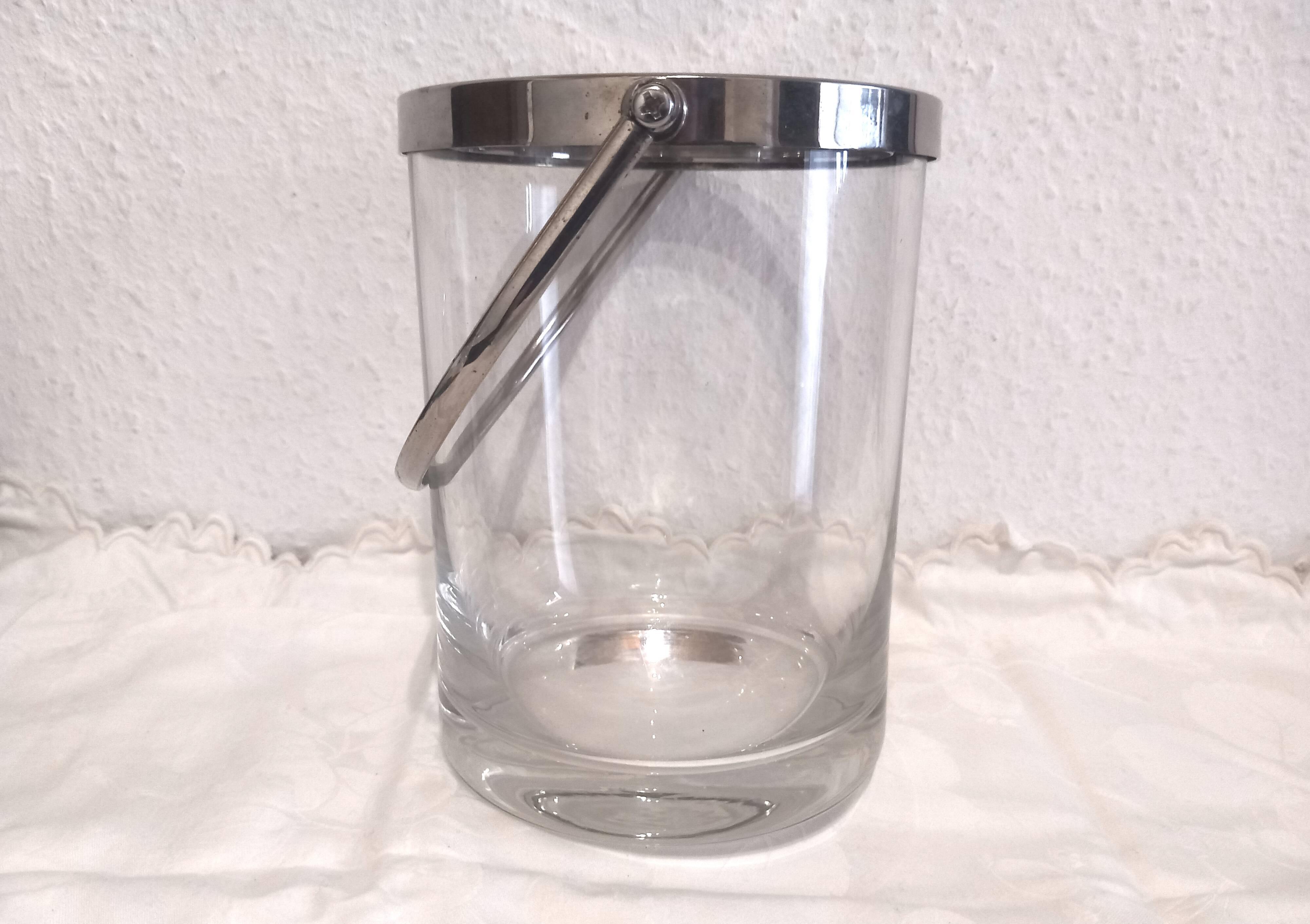 Glass and silver metal ice bucket