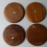 Lot of 4 plates or teak serving dishes, 70-80s