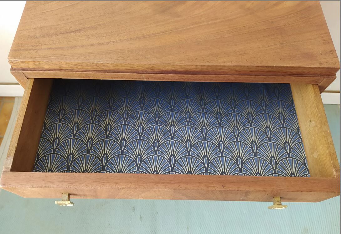 Meuble d'entrée d'appoint console art déco en bois couleur teck et doré