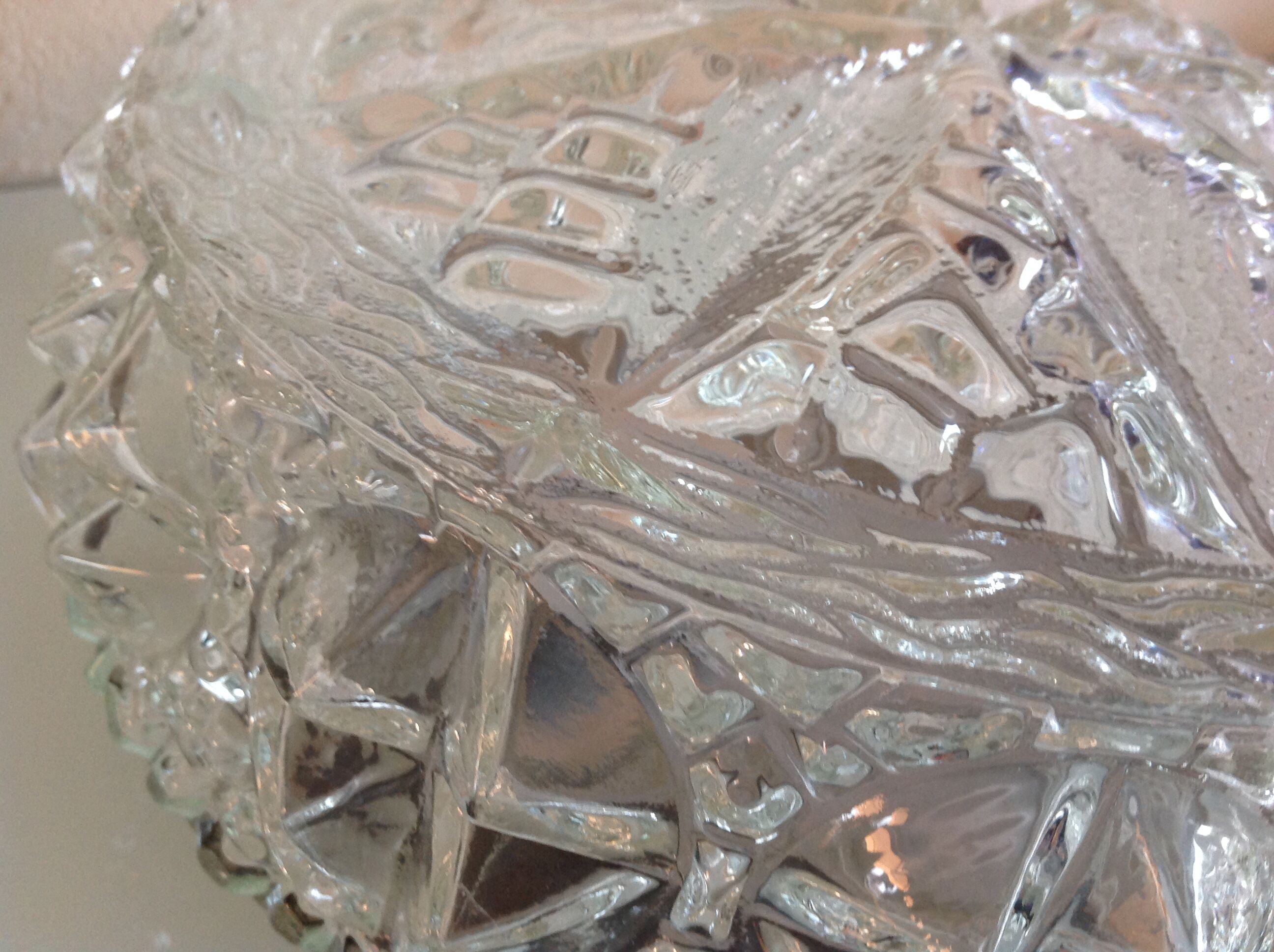 Structured glass round ceiling lamp vintage 60s-70s