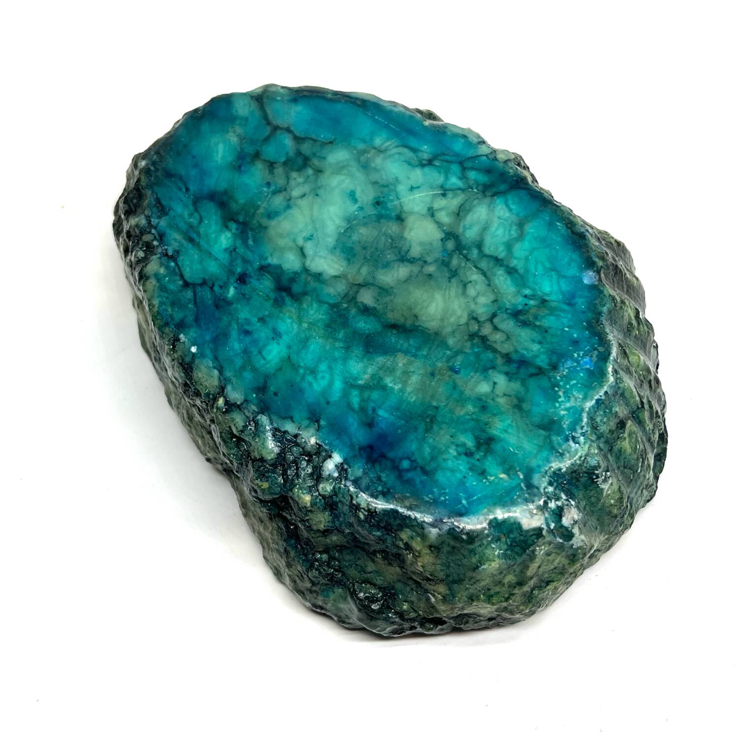Cendrier vintage en albâtre turquoise, années 70