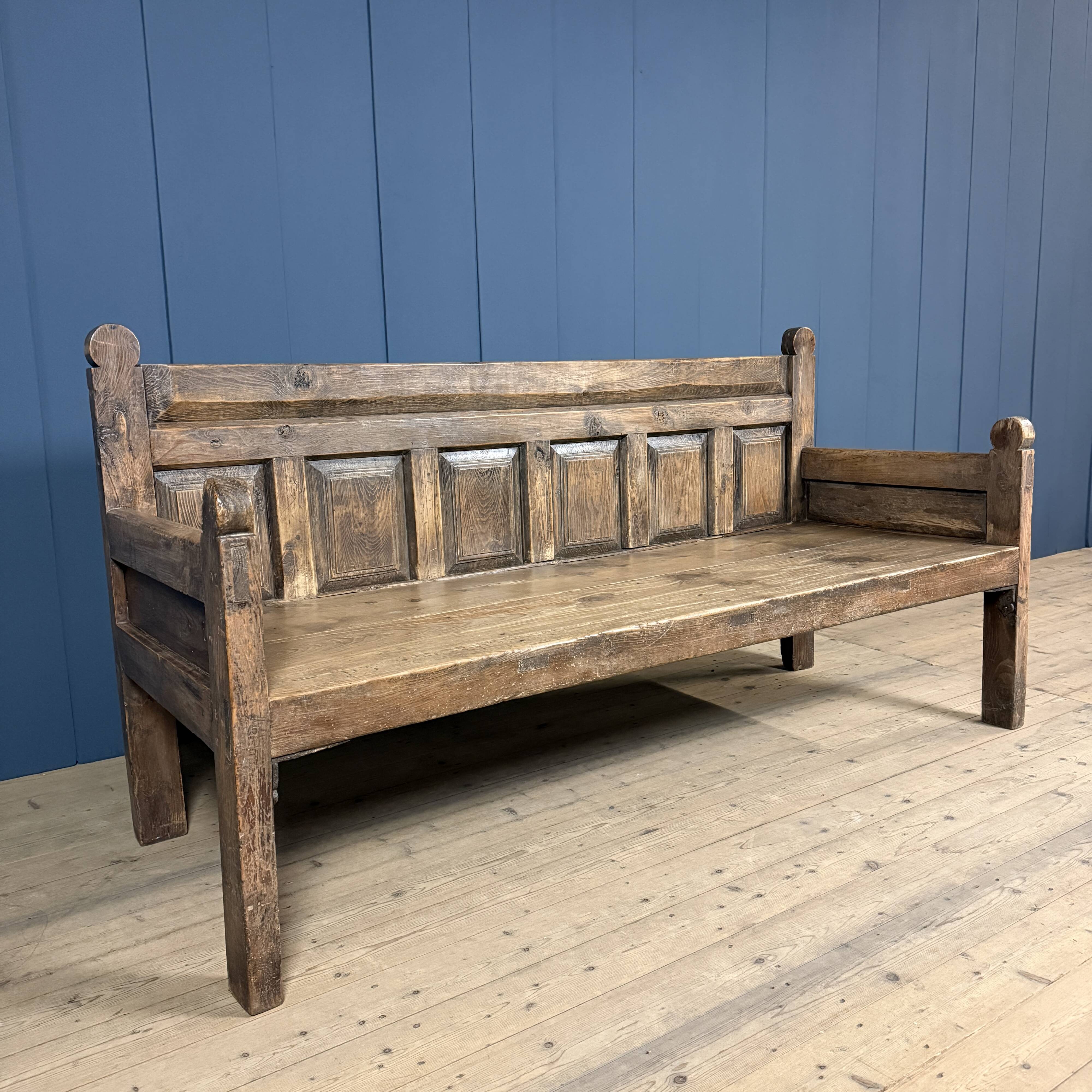 Large antique wooden Spanish bench from the 19th century