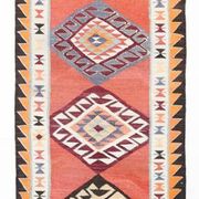 3x10 Turkish Orange & Burgundy Kilim Runner Rug, 92x302Cm