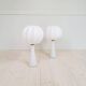 Pair of mid-century opaline glass table lamps with cotton shades by Bergboms, Sweden, 1960.
