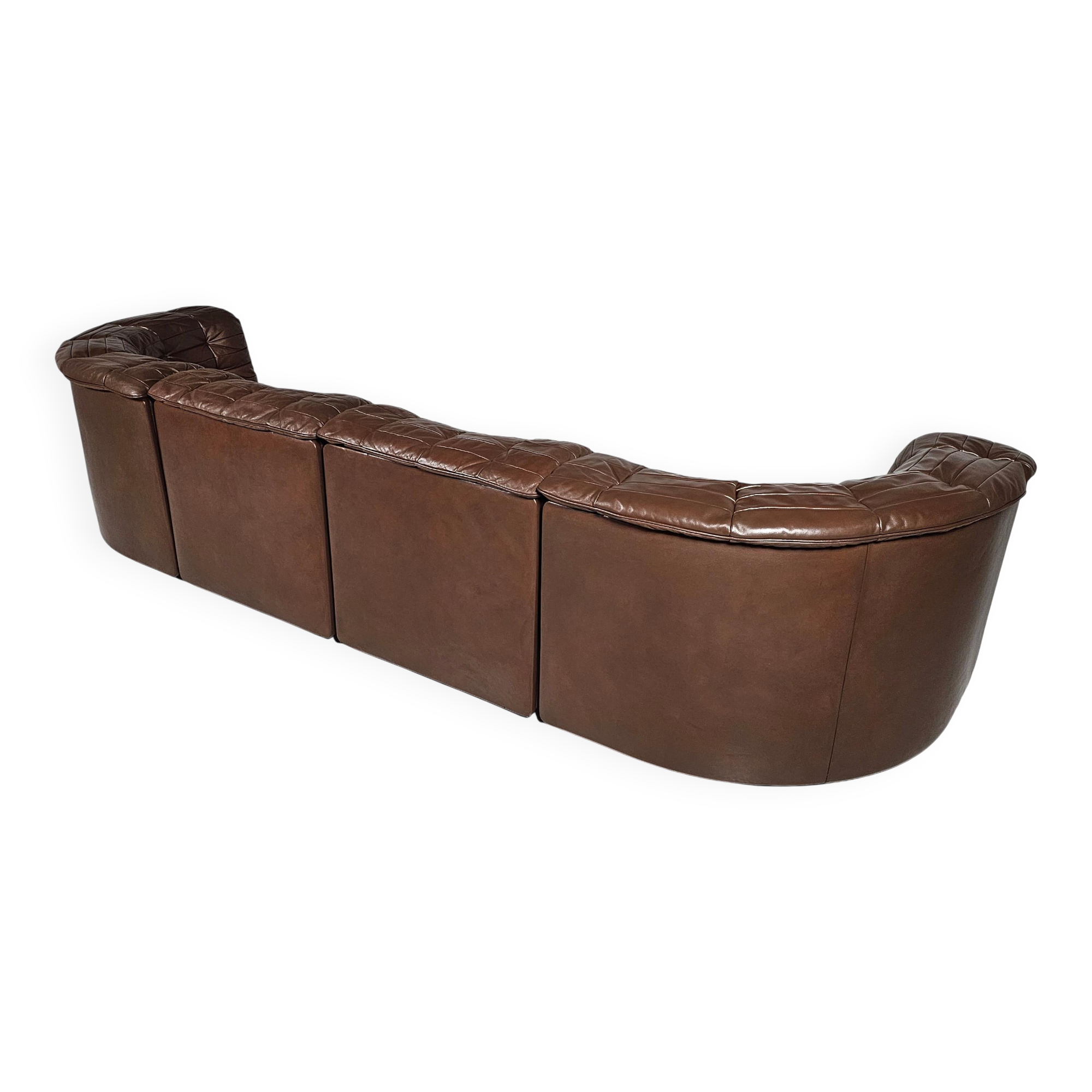 De Sede DS-11 modular sofa in original brown leather, 1970s.