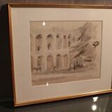 Ink wash drawing representing the arena of Verona