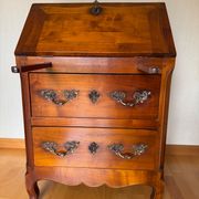 Secretary with drop-down front, signed Jean Laick, master cabinetmaker, cherry wood.