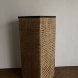 1970 wicker and plexiglass wastebasket