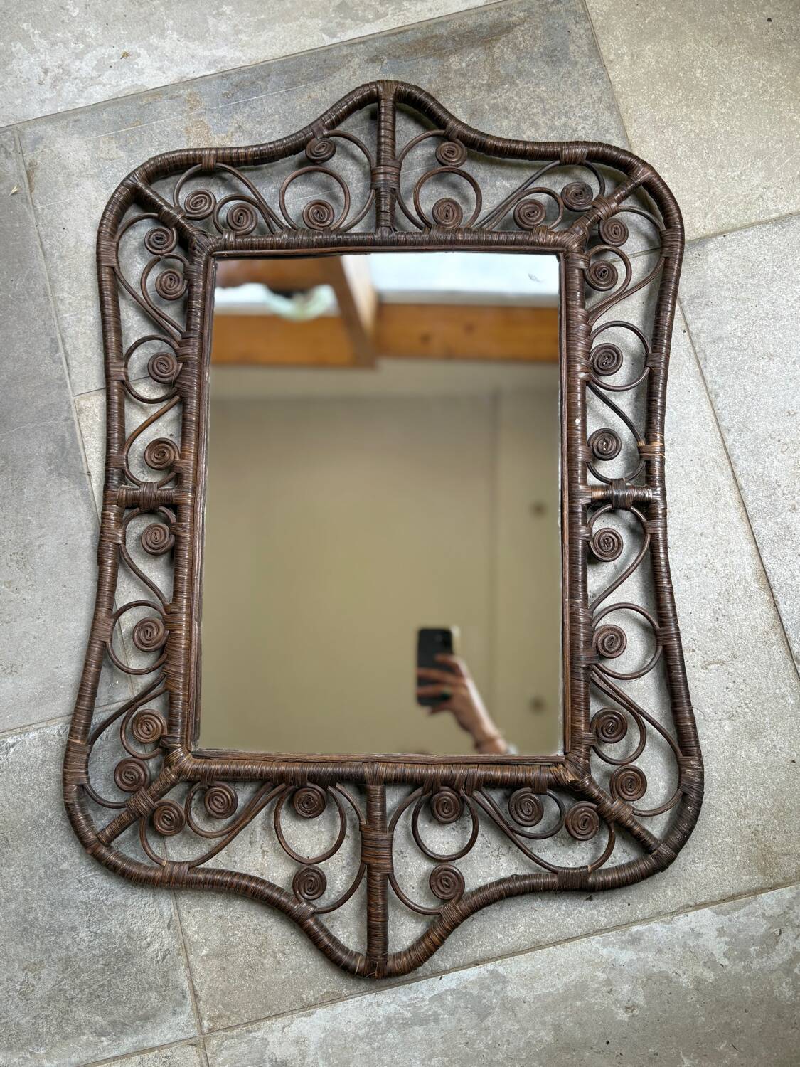 Rattan peacock mirror, 1970s