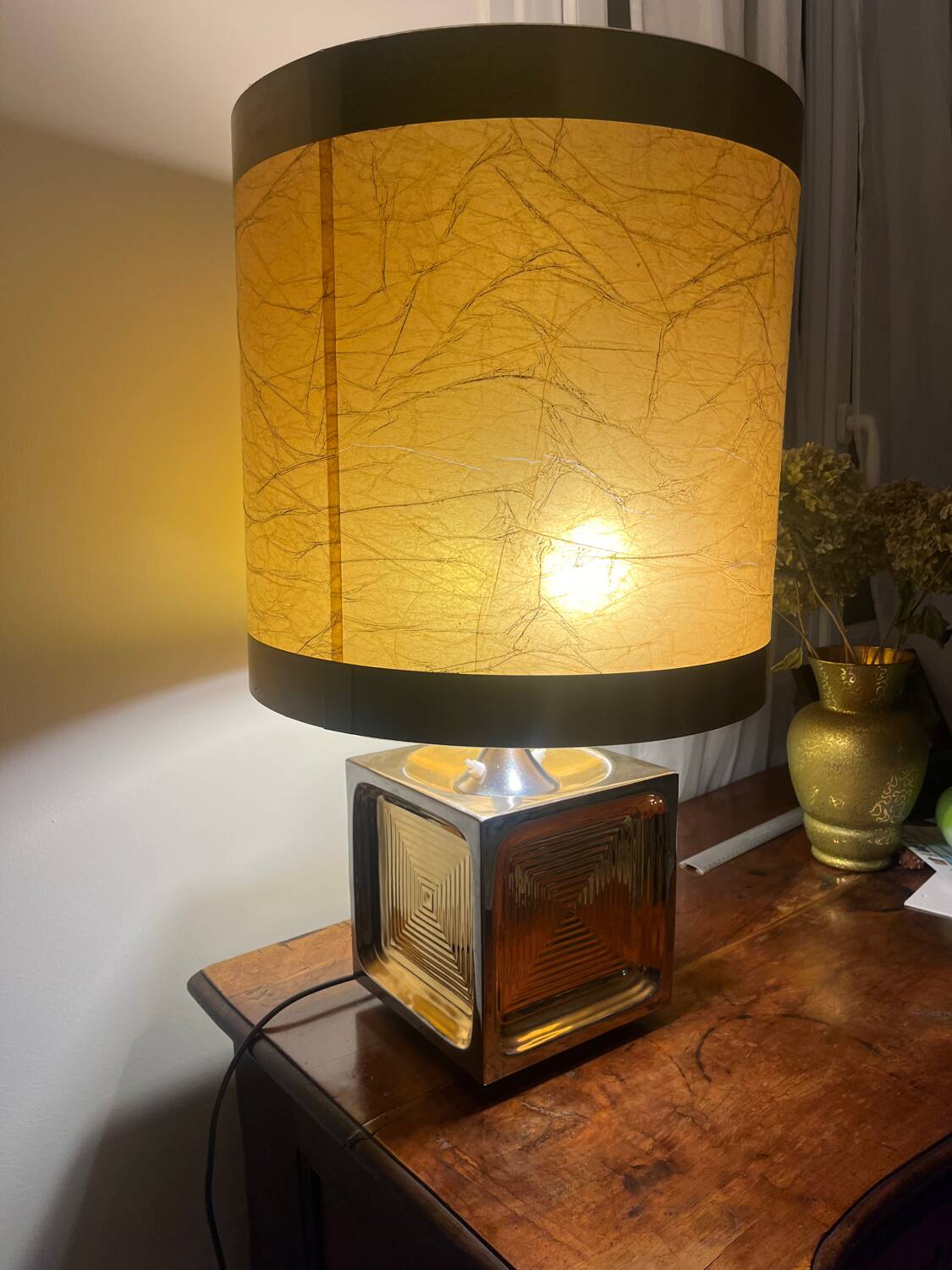 Lampe dorée ceramique des années 70