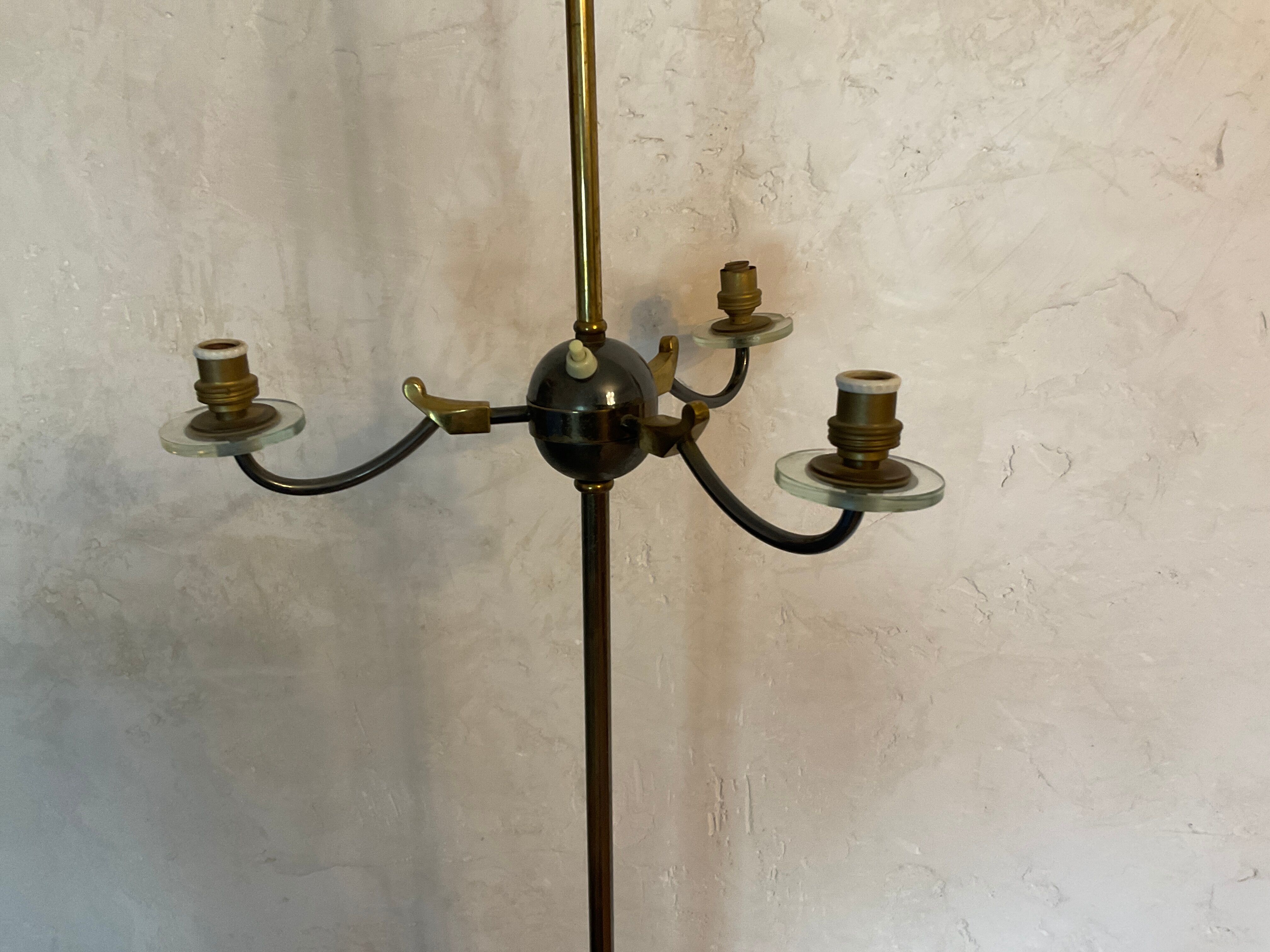 Lampadaire design bronze ,laqué noir et coupelle en verre