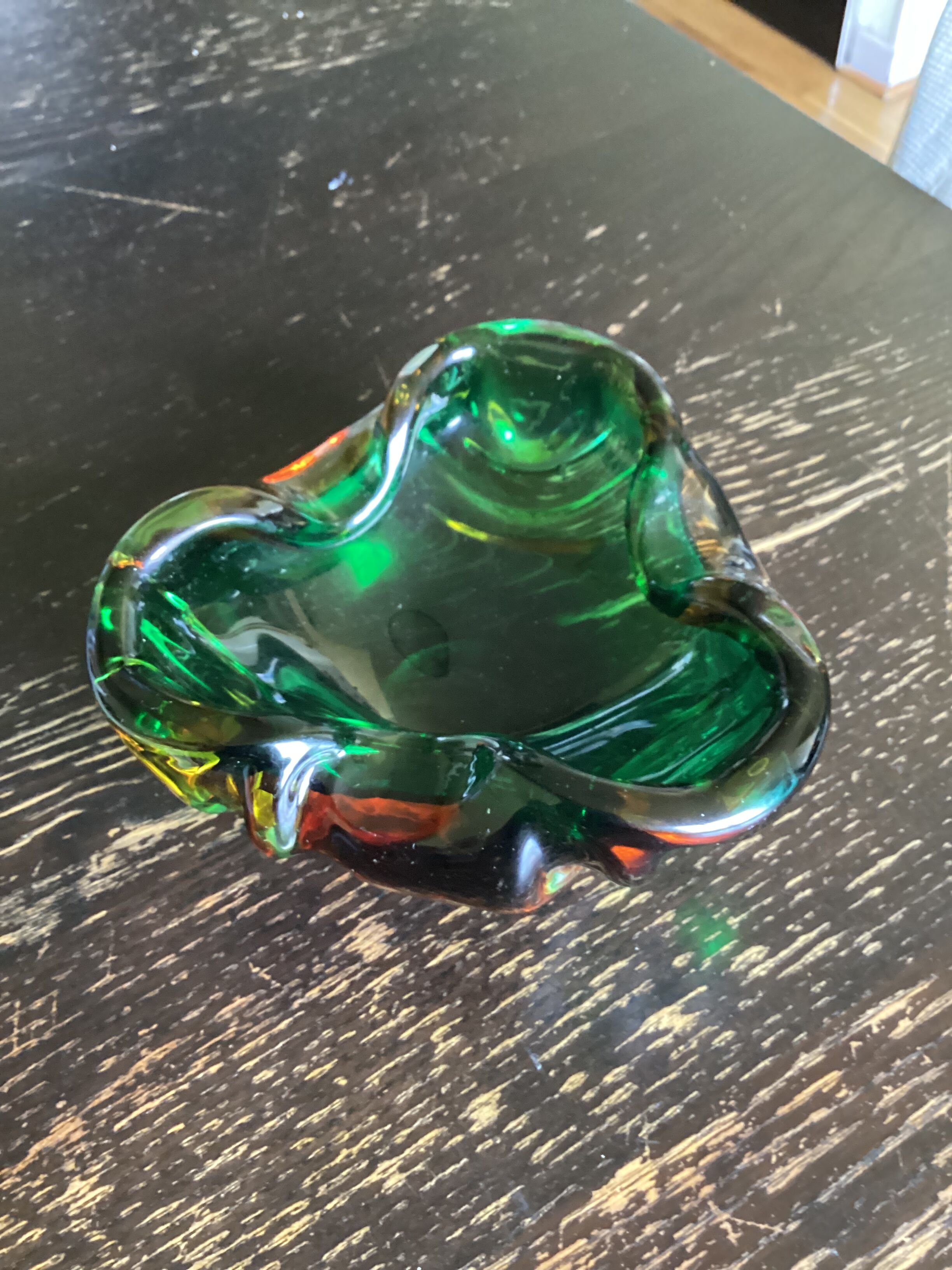 Murano-style colored glass ashtray, circa 1960s. Dimensions: H-6cm- W-14cm-