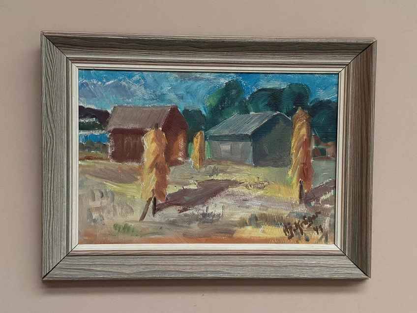 Original Swedish Oil On Panel – “Landscape With Barns”