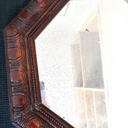 Octagonal mirror, glossy varnished oak, Art Deco.