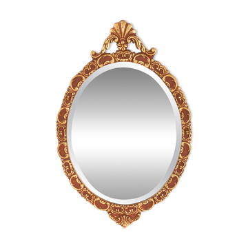 Vintage Italian mirror in gold and brown, gilded woodwork, 1960s.