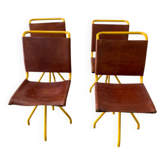 Lot de 4 chaises cuir vintage