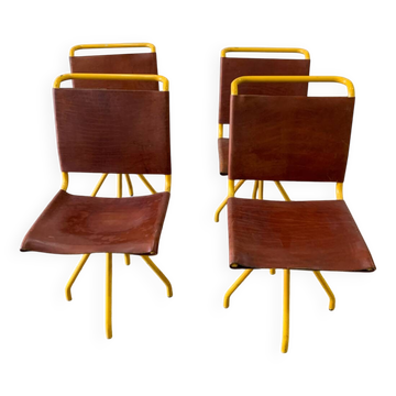 Lot de 4 chaises cuir vintage