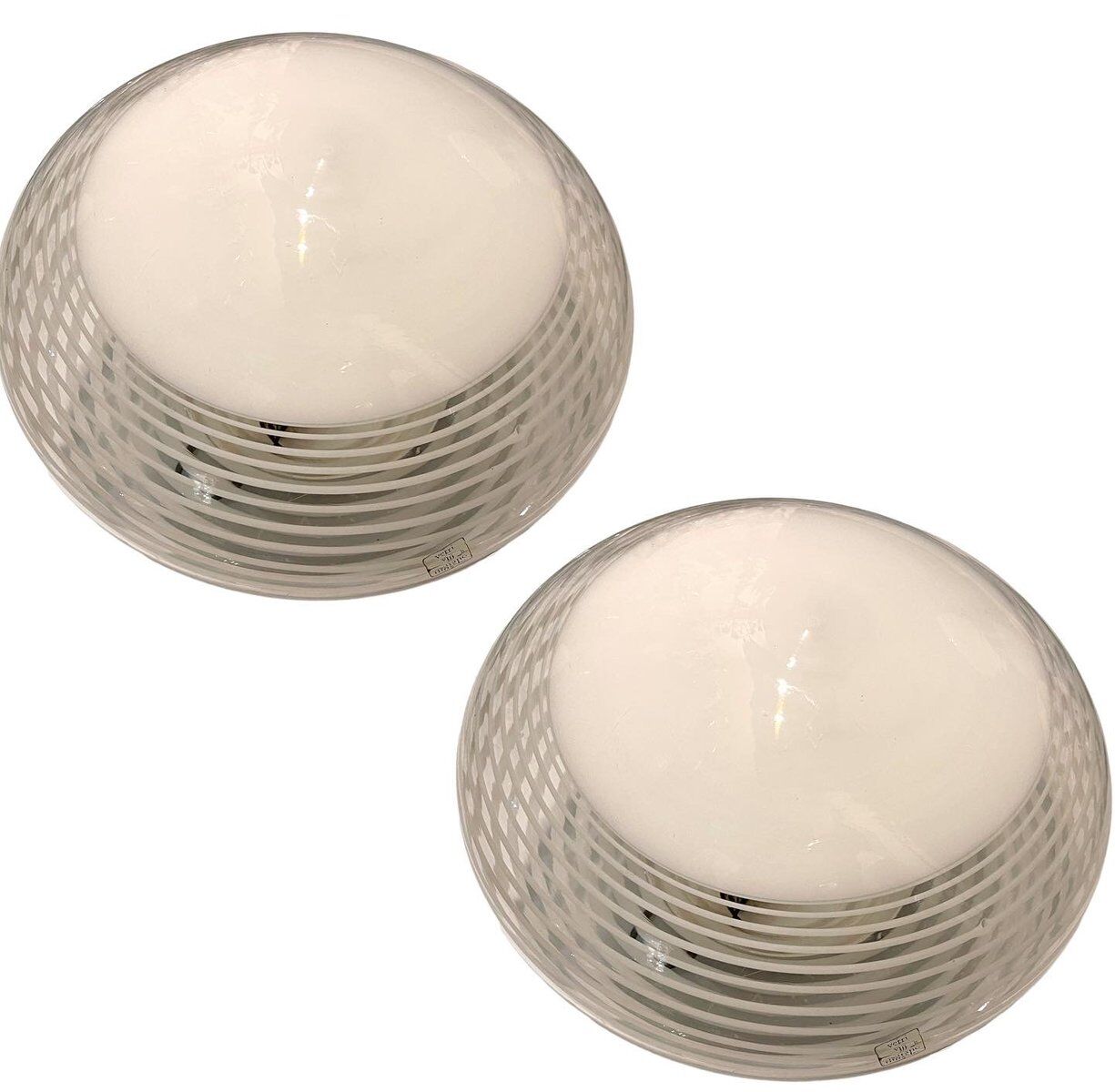Italian Murano Glass Flushmounts from Venini, 1980s, Set of 2