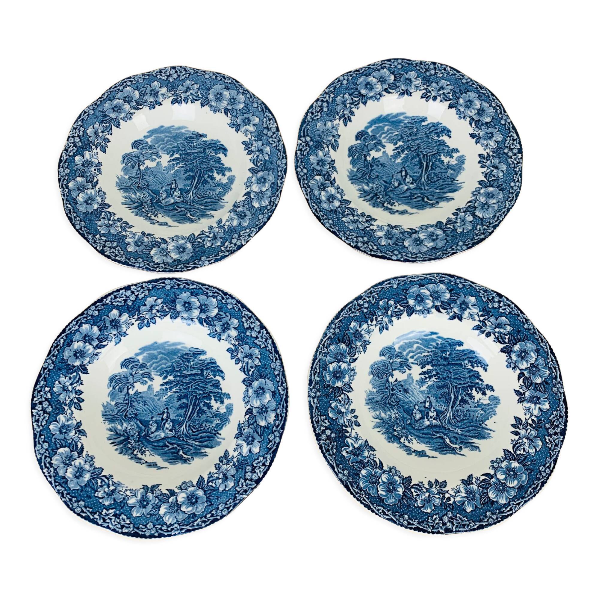 4 Woodland Wedgwood English blue hollow plates