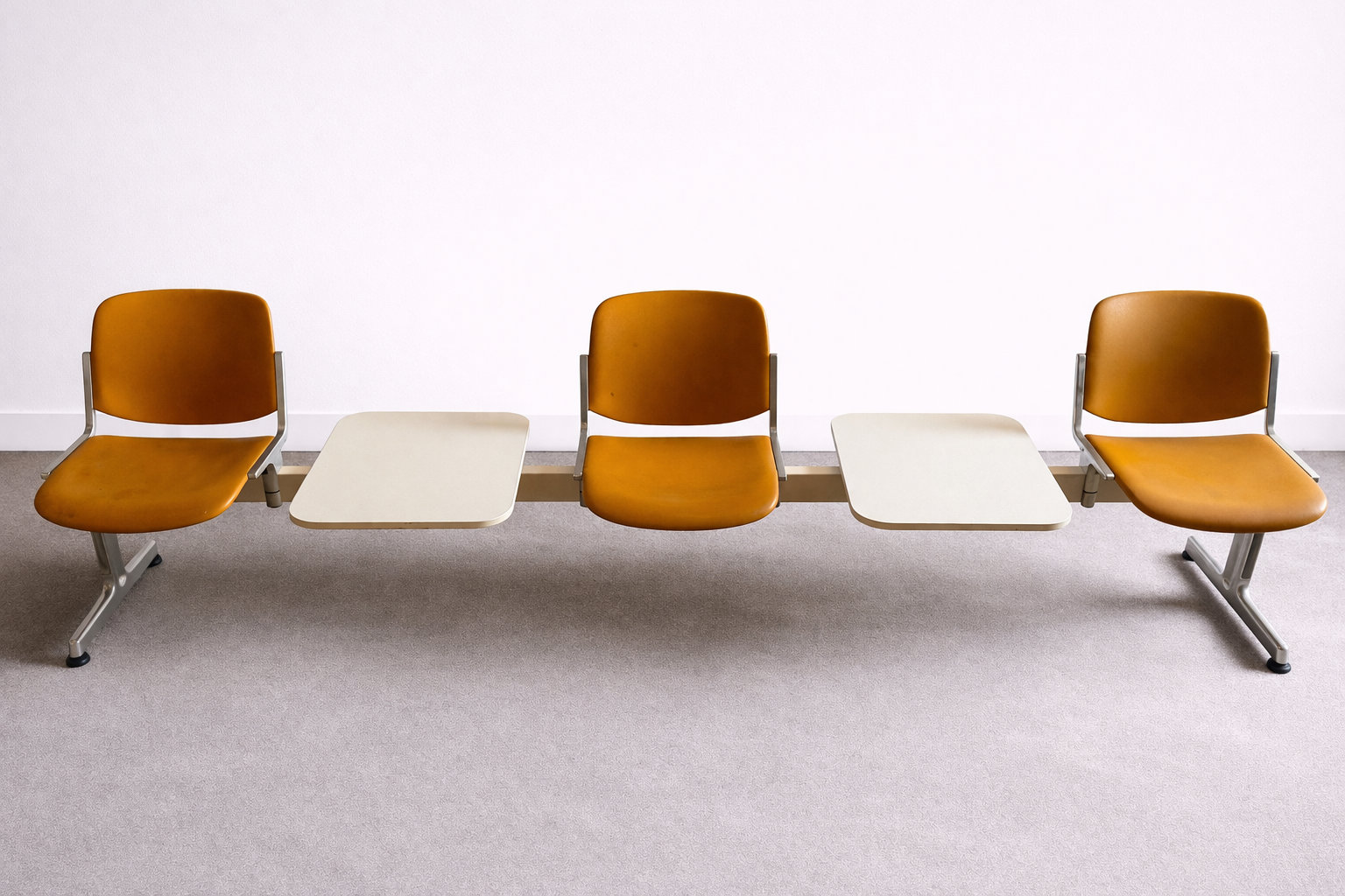 Vintage 3-seater waiting bench with integrated tables - 1970s