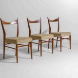 Set of slender mid-century dining chairs with finely curved backs, 1960s