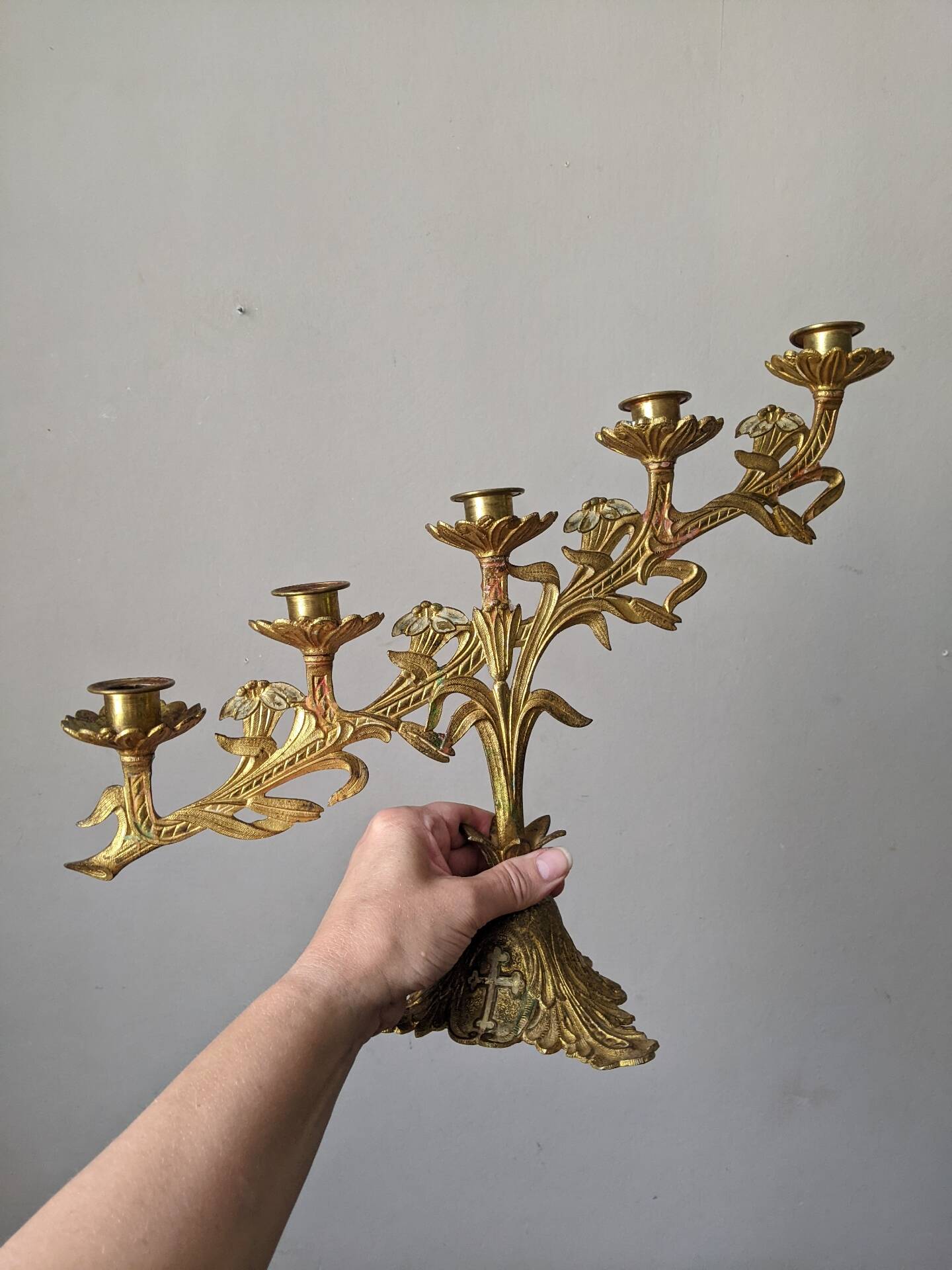 Pair of five-branched altar candlesticks