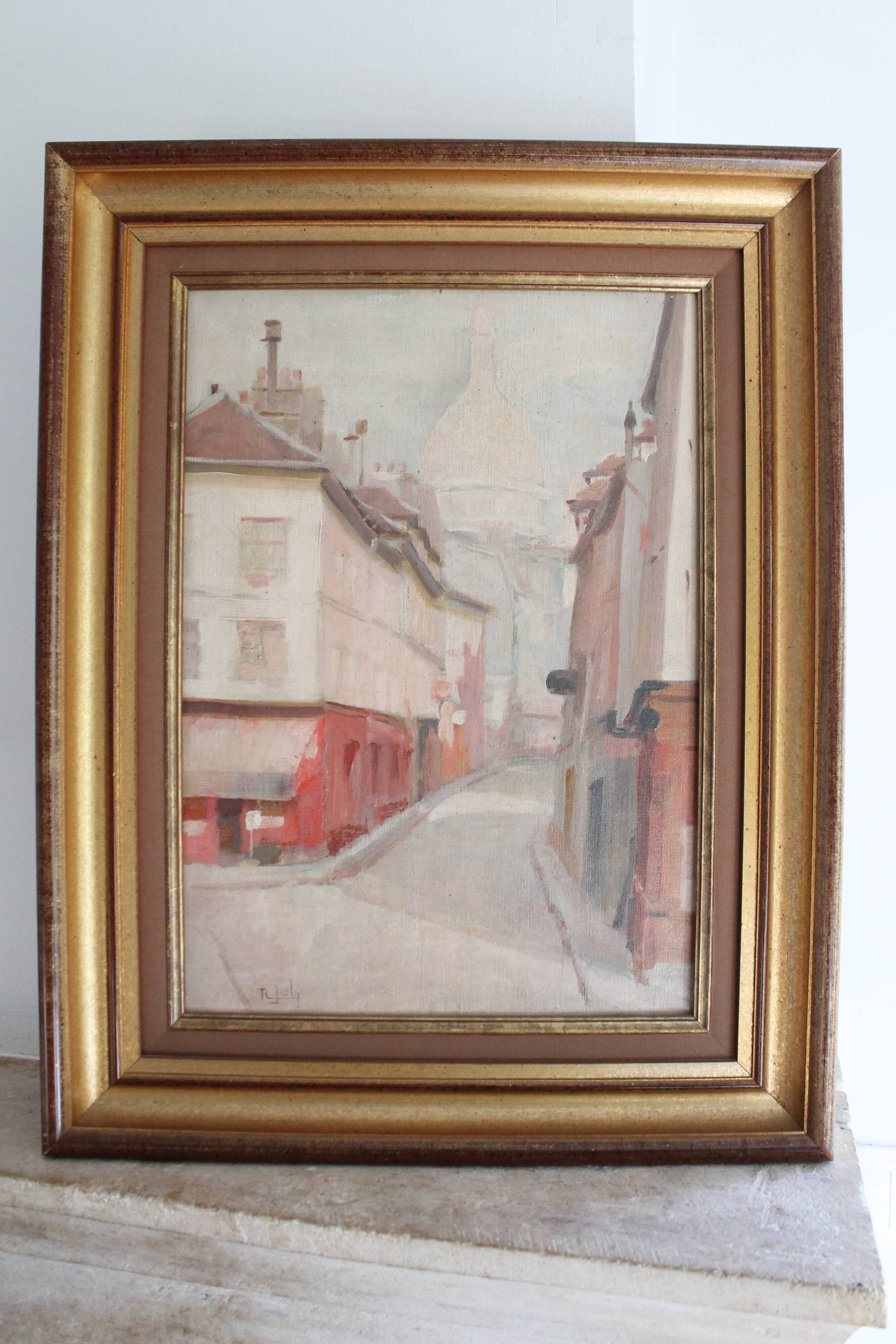 R. Joly "Rue Norvins in Montmartre with a view of the Sacré-Cœur" oil on canvas