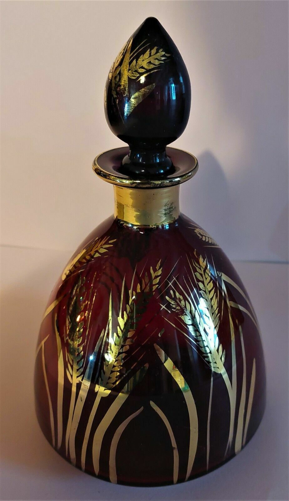 Vintage glass decanter Monaco glassware ruby and gold