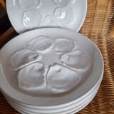 5 white oyster plates, St Amand faiencerie - vintage