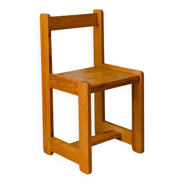 Chaise cubiste en pin massif - Style brutaliste, années 70
