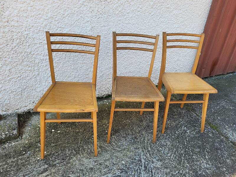 Serie de 3 chaises bistrot 1950