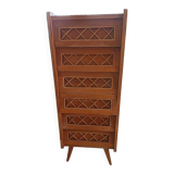Commode 60's en rotin et bois