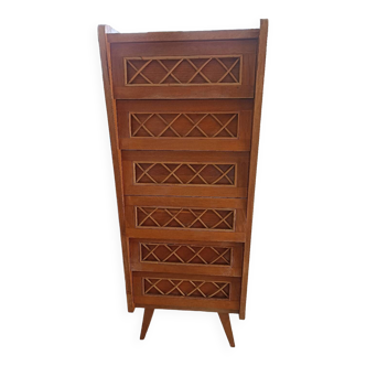 60's chest of drawers in rattan and wood