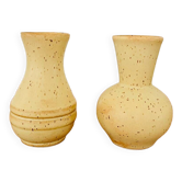 Set of two small vintage speckled sandstone vases