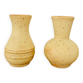 Set of two small vintage speckled sandstone vases