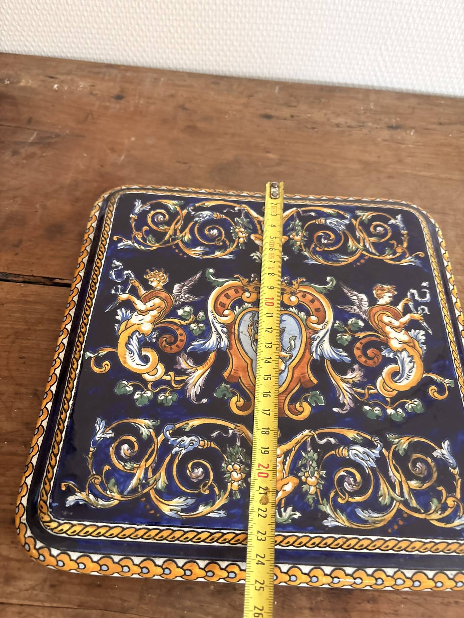 Coaster Earthenware Gien Renaissance Model Angel Cherub Putti Cobalt Blue