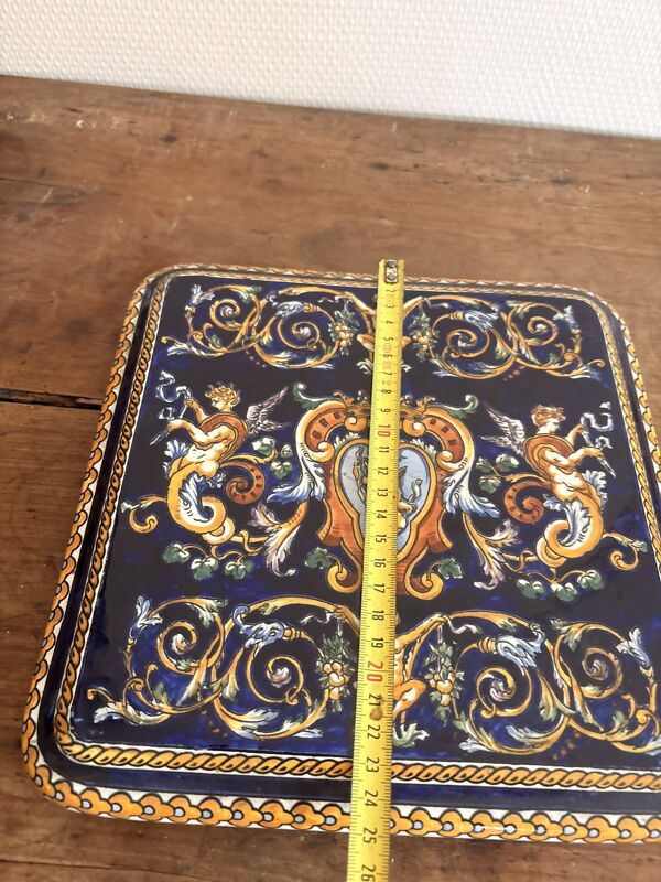 Dessous Plat Faïence Gien Modèle Renaissance Ange Angelot Putti Bleu Cobalt