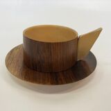 Vintage wooden cups and saucers in teak