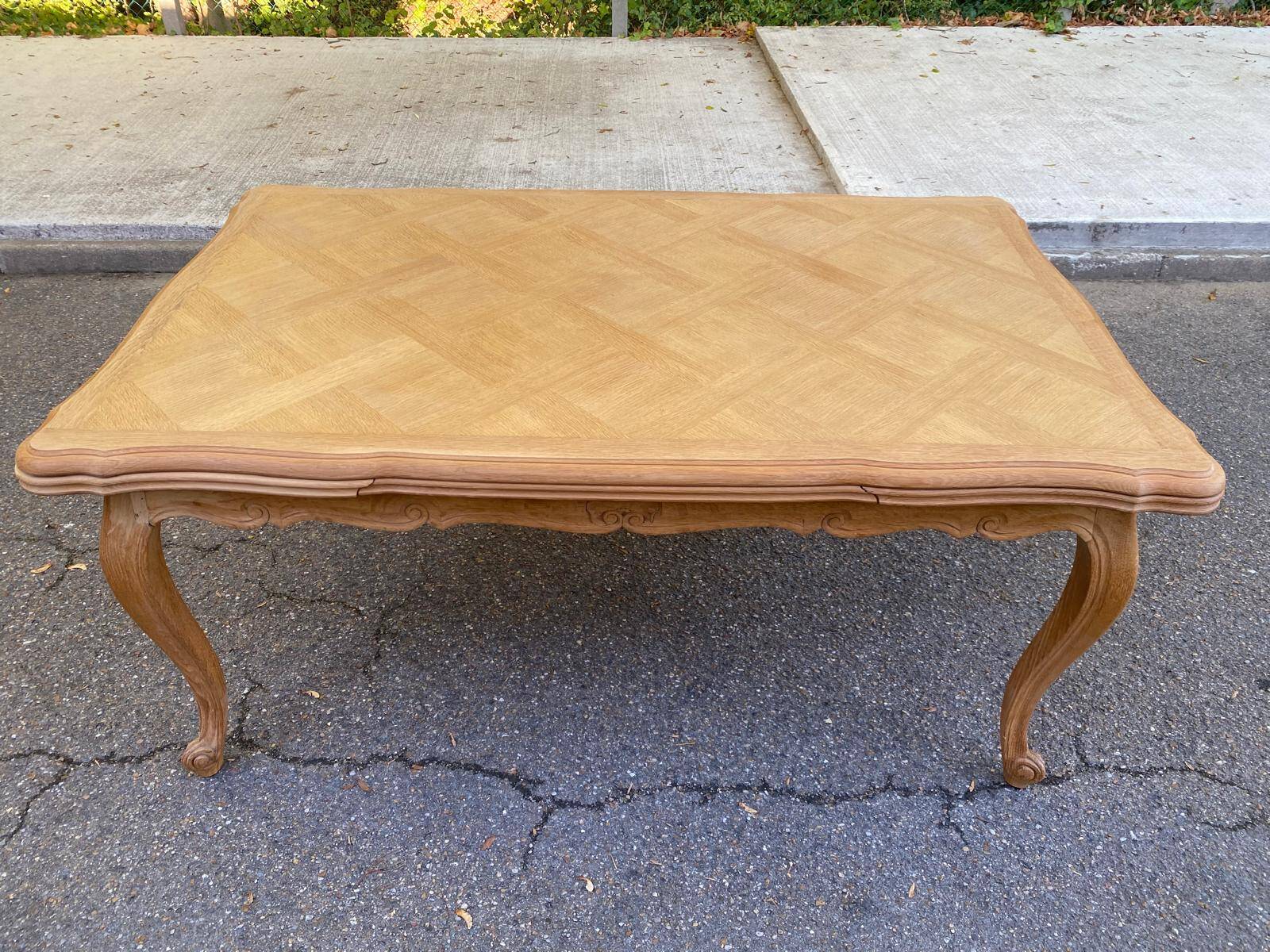 Large Louis XV dining table stripped in solid oak 1960 260cm