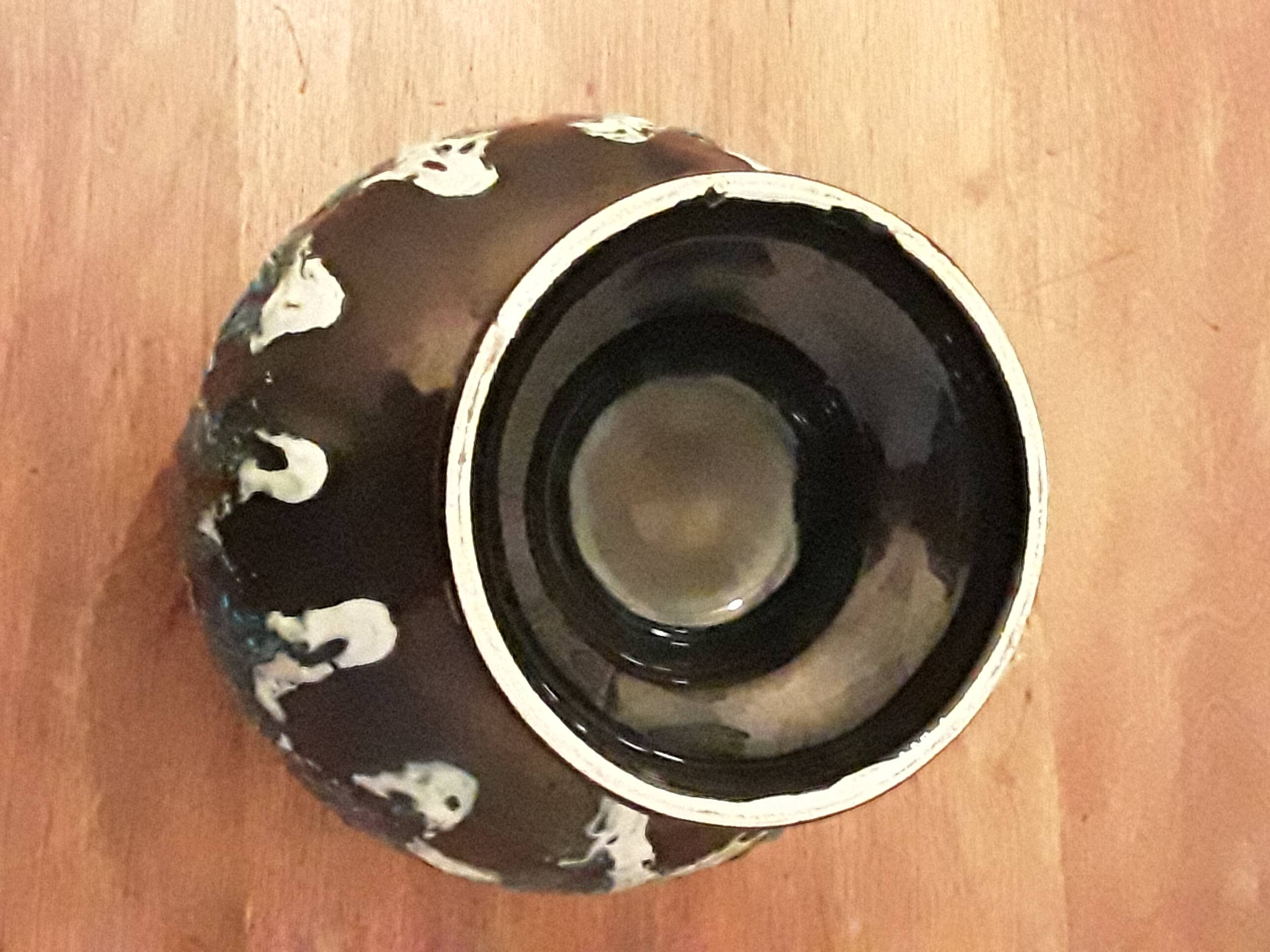 Vintage blue lava decor ceramic ball vase from the 1960s