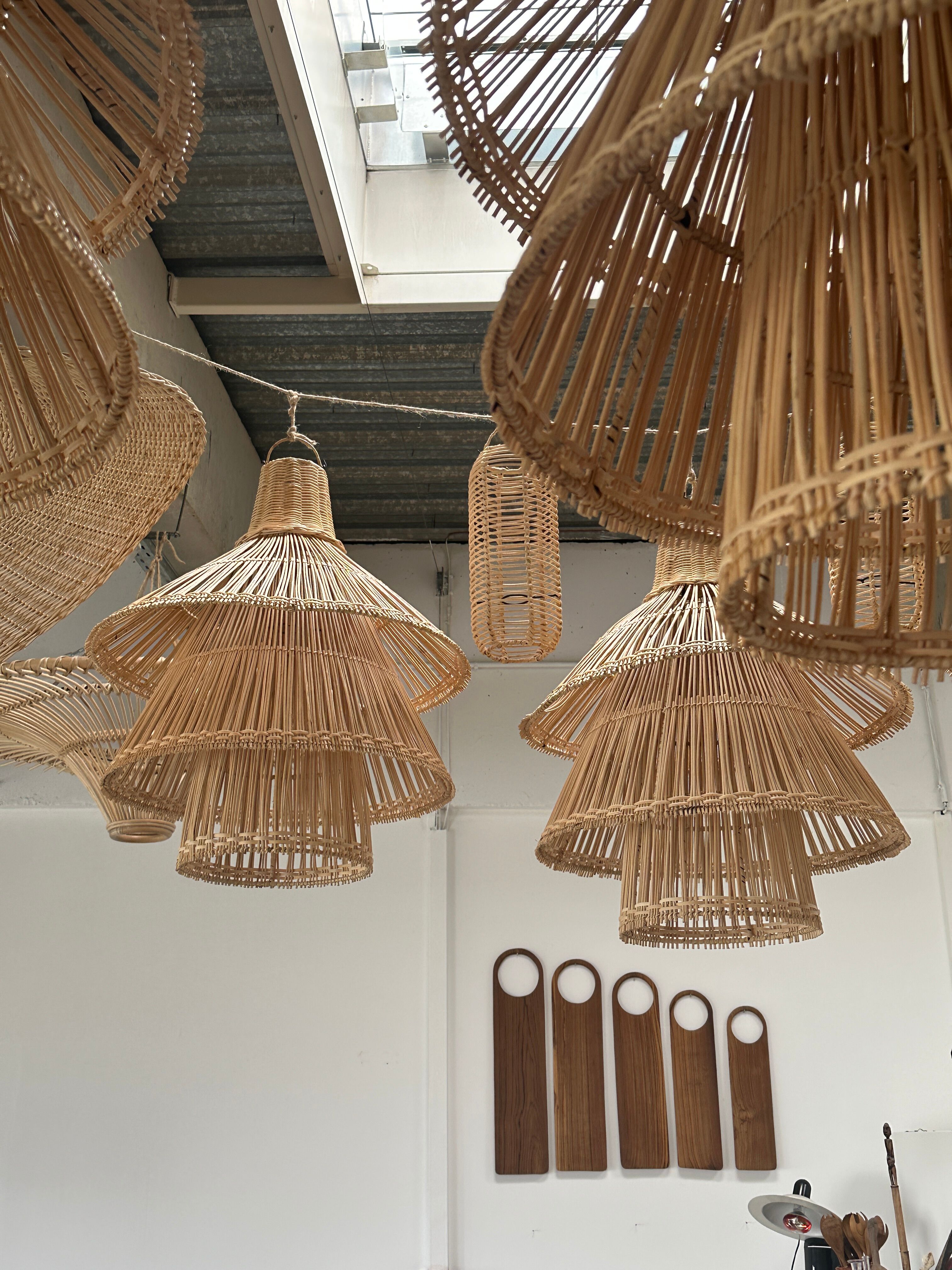 Rattan pendant lamp or light in the shape of an Asian lantern
