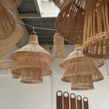 Rattan pendant lamp or light in the shape of an Asian lantern