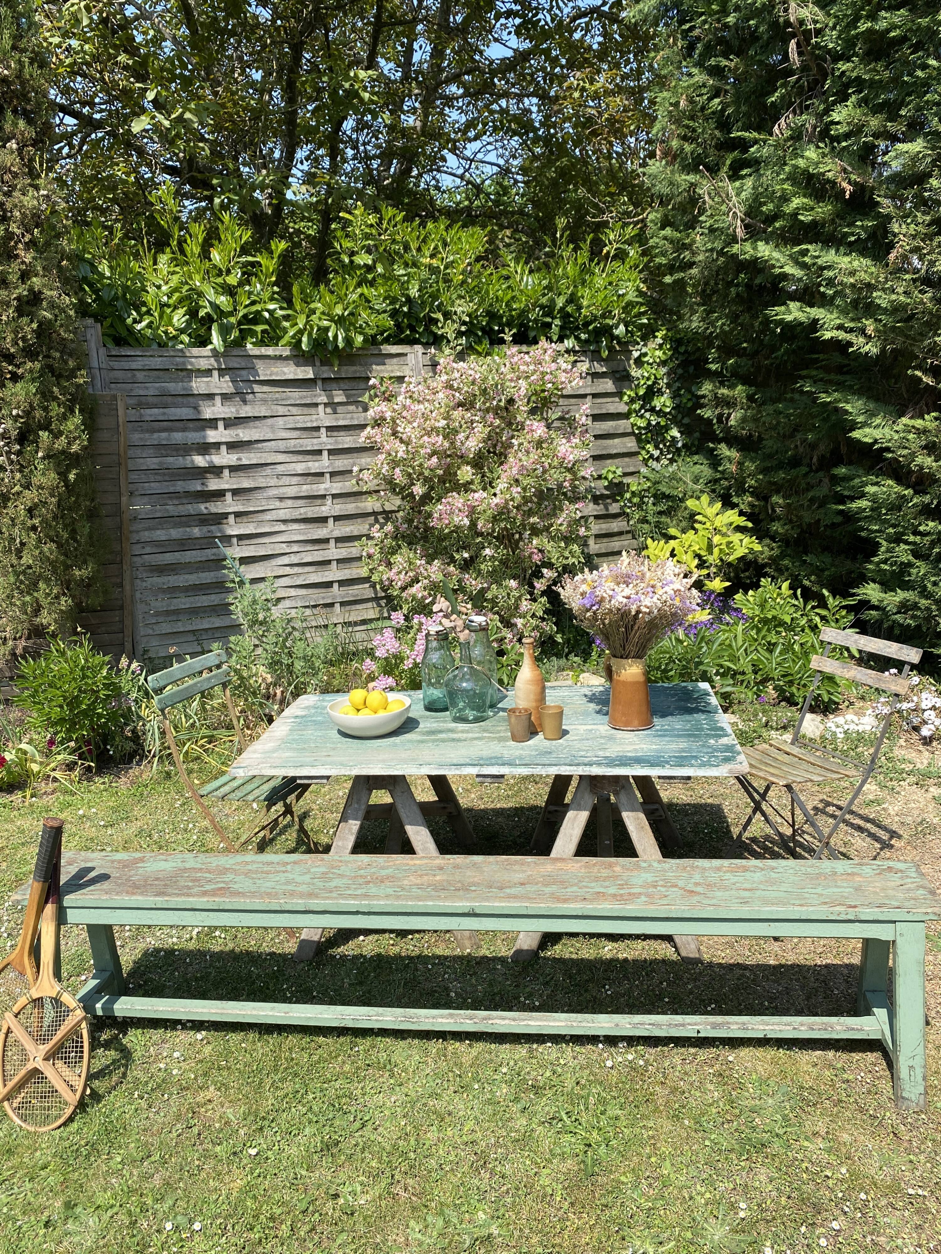 Old solid wood farmhouse bench