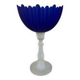 Large vintage Art Deco footed bowl – cobalt blue & frosted glass