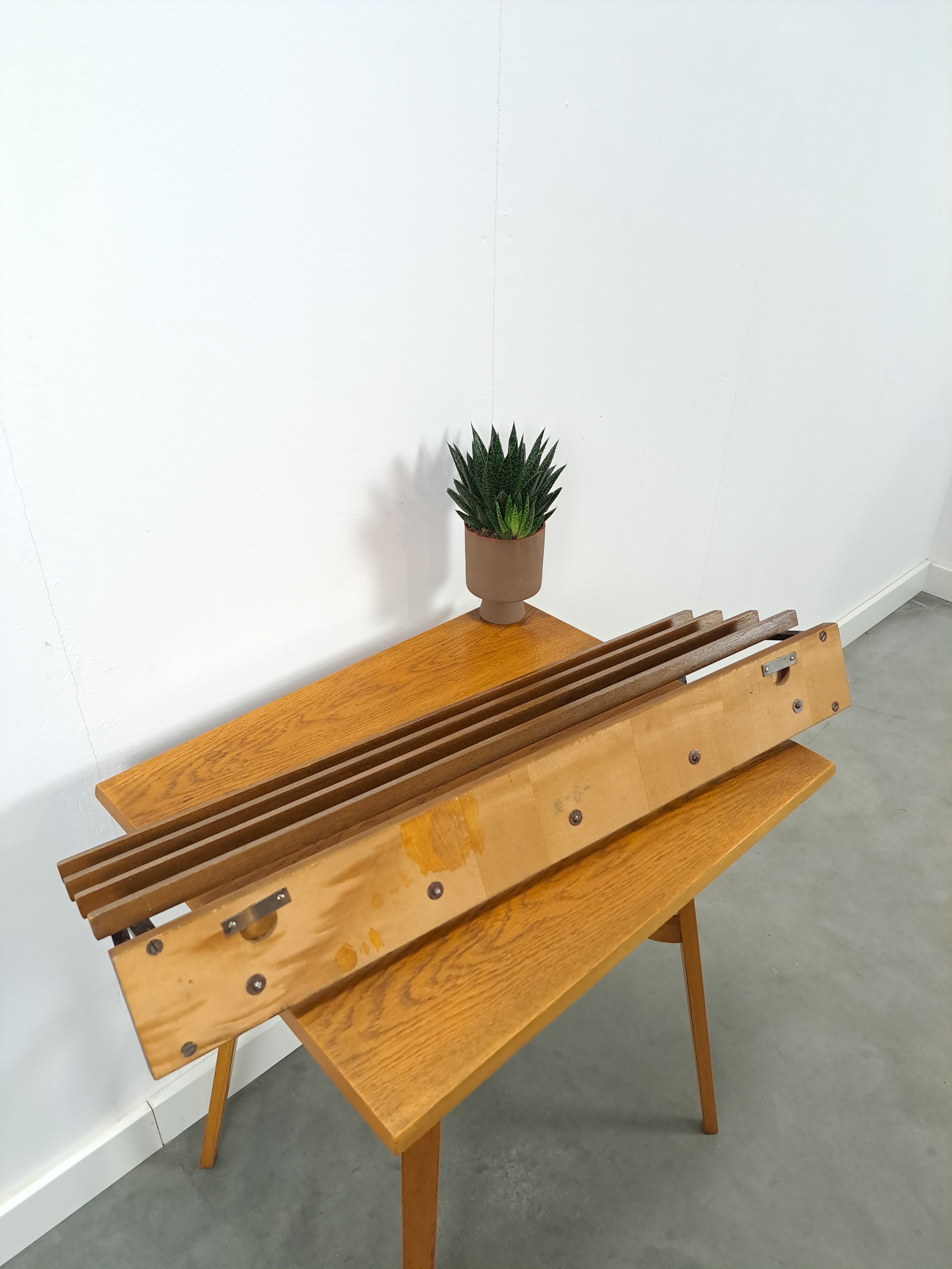 Wall coat rack with black steel and dark wood vintage