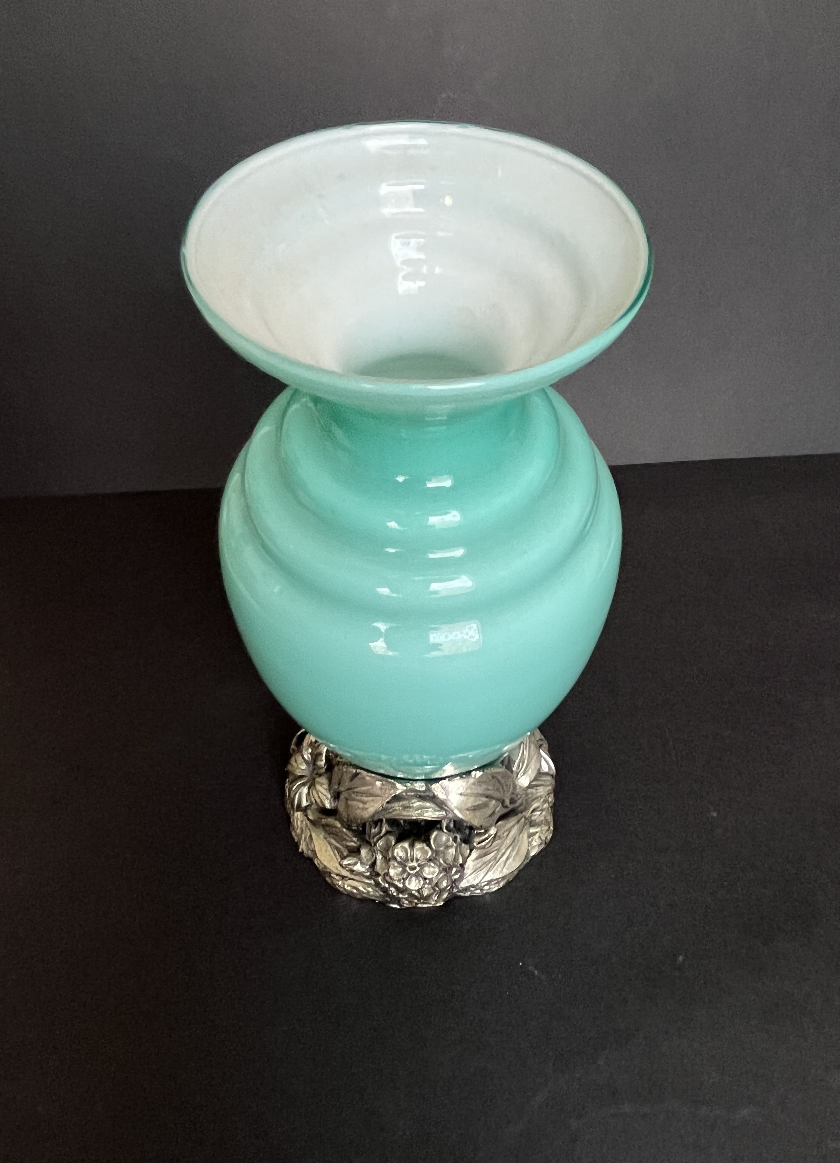Art nouveau vase in opaline and tin